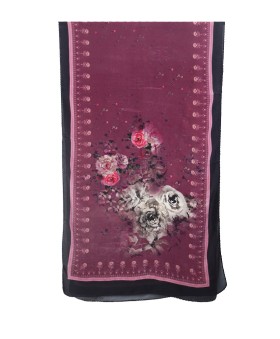Crepe Silk Scarf - Rose With Purple Base