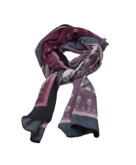 Crepe Silk Scarf - Rose With Purple Base