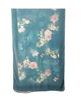 Crepe Silk Scarf - Blue Floral