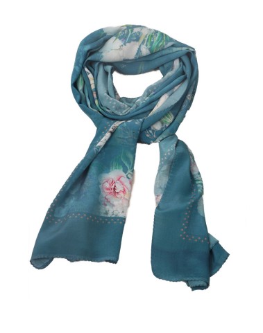 Crepe Silk Scarf - Blue Floral