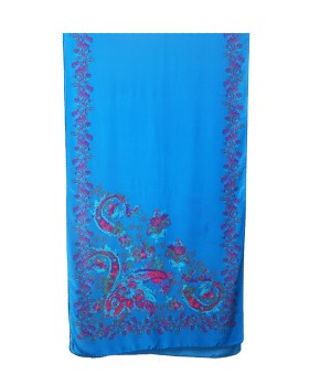 Crepe Silk Scarf - Shocking Blue With Pink Paisley