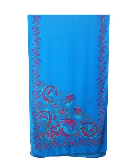 Crepe Silk Scarf - Shocking Blue With Pink Paisley
