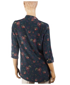 Short Silk Shirt - Deep Grey With floral