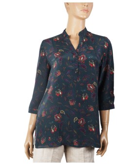 Short Silk Shirt - Deep Grey With floral