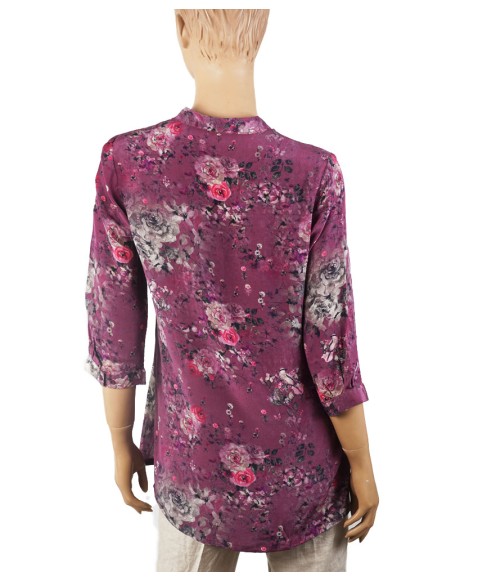 Short Silk Shirt - Pretty Rose With Purple Base