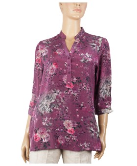 Short Silk Shirt - Pretty Rose With Purple Base