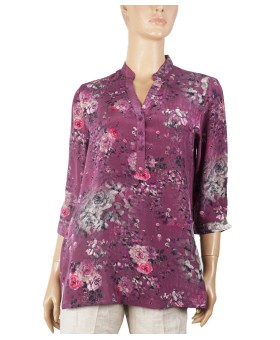 Short Silk Shirt - Pretty Rose With Purple Base