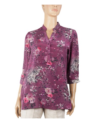 Short Silk Shirt - Pretty Rose With Purple Base