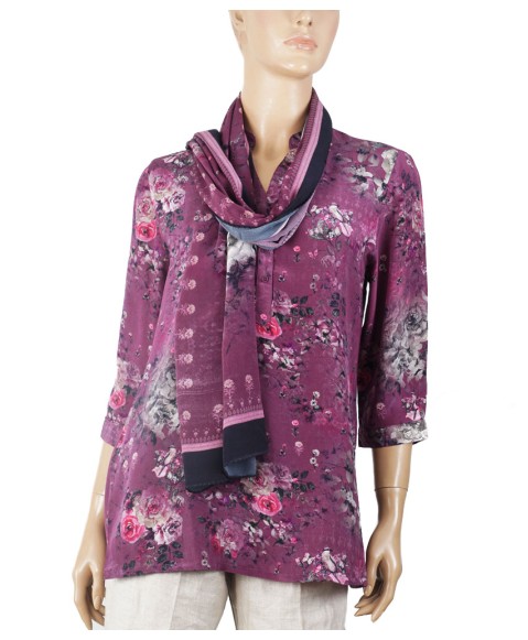 Short Silk Shirt - Pretty Rose With Purple Base