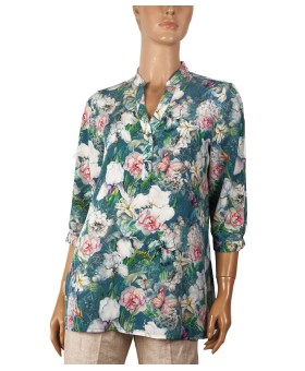 Short Silk Shirt - Blue Floral