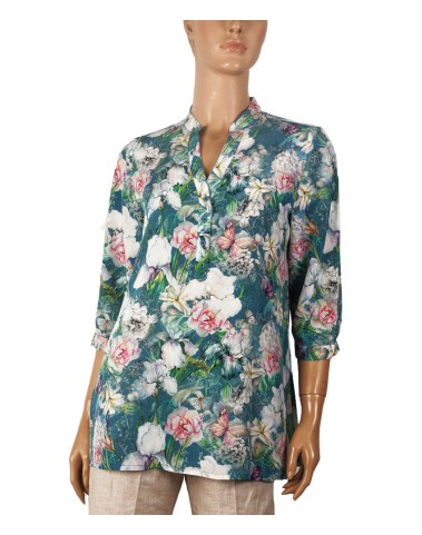 Short Silk Shirt - Blue Floral