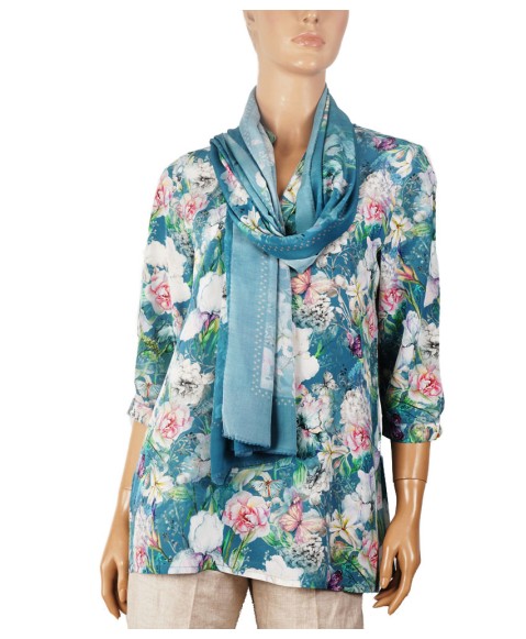 Short Silk Shirt - Blue Floral