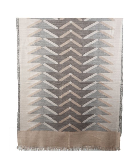 Printed Stole - Beige And Grey ikat