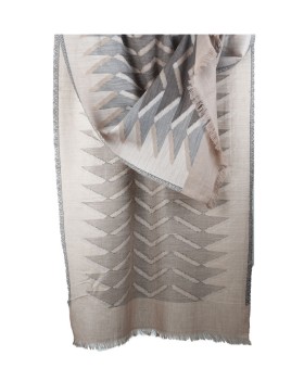 Printed Stole - Beige And Grey ikat