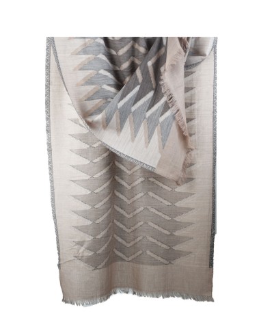 Printed Stole - Beige And Grey ikat