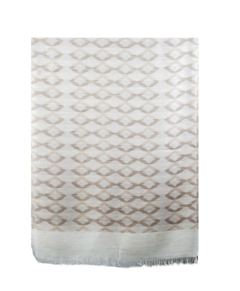 Printed Stole -White And Beige Ikat