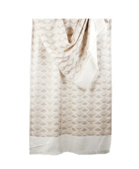Printed Stole -White And Beige Ikat