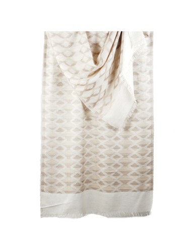Printed Stole -White And Beige Ikat