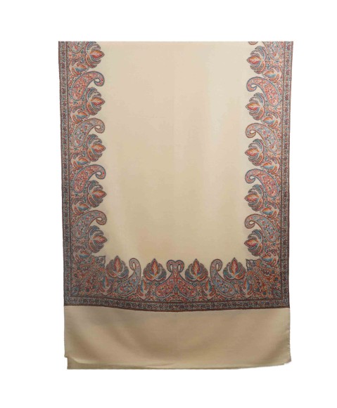 Jamewar Stole - Beige Jamewar With Paisley