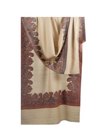 Jamewar Stole - Beige Jamewar With Paisley