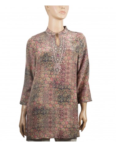 Antique Silk Kurti - Pink And Beige Abstract