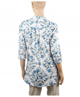 Casual Kurti - Blue Floral On White