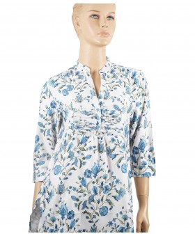 Casual Kurti - Blue Floral On White