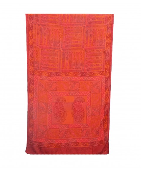 Crepe Silk Scarf - Orange Big Paisley