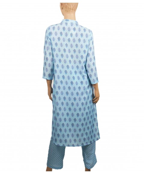 Kurti Set - Leafy Patch with dotted Pant