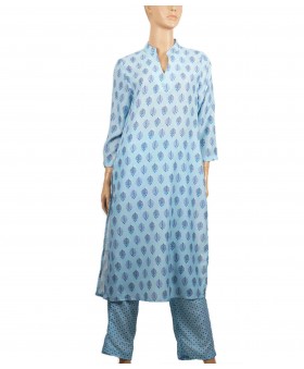 Kurti Set - Leafy Patch with dotted Pant