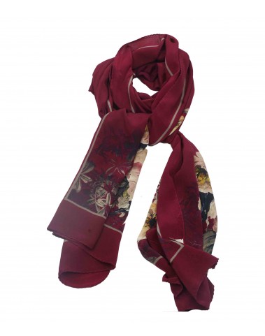 Crepe Silk Scarf - Dark Magenta Floral