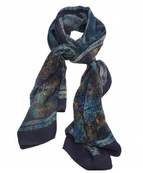 Crepe Silk Scarf - Petrol Blue Abstract