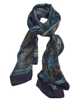 Crepe Silk Scarf - Petrol Blue Abstract