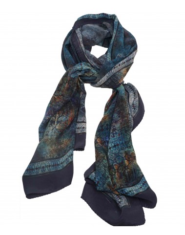 Crepe Silk Scarf - Petrol Blue Abstract