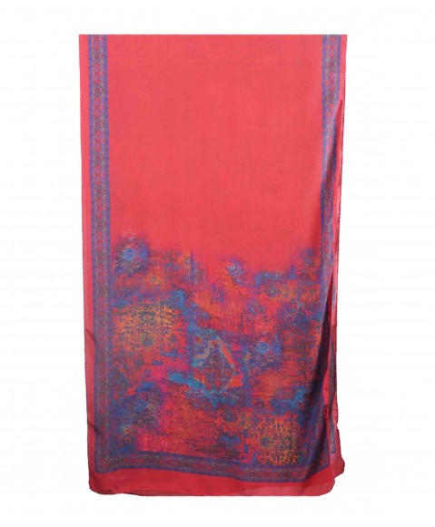 Crepe Silk Scarf - Blue And Pink Colour splash