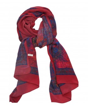 Crepe Silk Scarf - Blue And Pink Colour splash