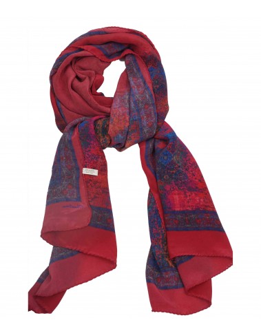 Crepe Silk Scarf - Blue And Pink Colour splash