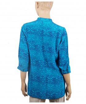 Short Silk Shirt - Blue Crepe