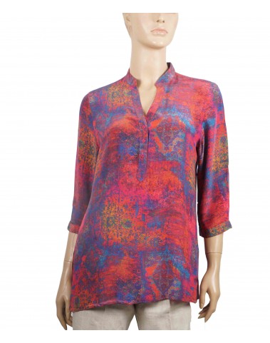 Short Silk Shirt - Blue and Pink Colour Splash