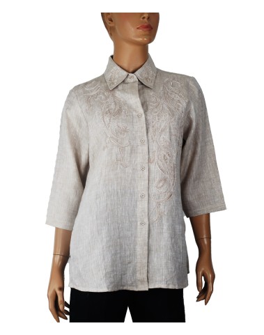 Casual Shirt - Beige Embroidered