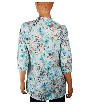 Casual Kurti - Blue Flowers With Leaf