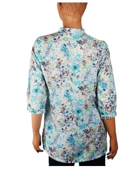 Casual Kurti - Blue Flowers With Leaf