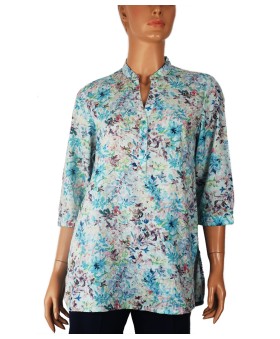 Casual Kurti - Blue Flowers With Leaf