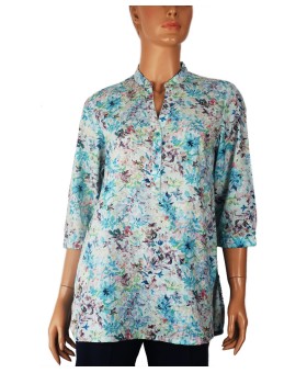 Casual Kurti - Blue Flowers With Leaf