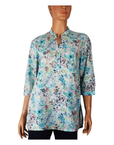 Casual Kurti - Blue Flowers With Leaf