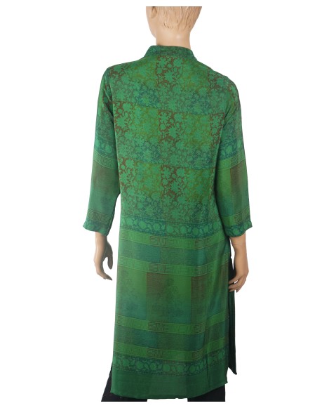 Long Embroidered Silk Kurti - Green Embroidery