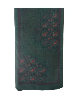 Crepe Silk Scarf - Deep Green Base With Small Pink Flowers