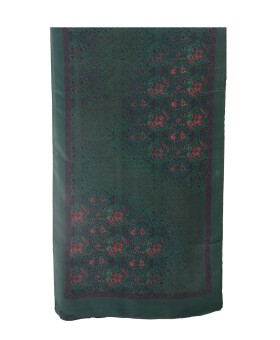 Crepe Silk Scarf - Deep Green Base With Small Pink Flowers