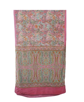 Crepe Silk Scarf - Pink Paisley And Flowers