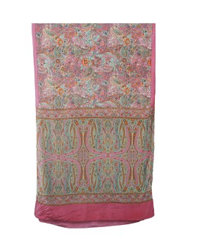 Crepe Silk Scarf - Pink Paisley And Flowers